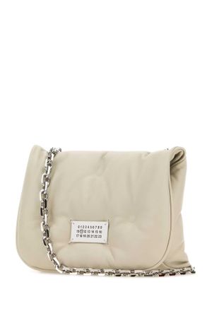 Maison Margiela Womens Chalk Nappa Leather Small Glam Slam Flap Crossbody Bag Greige Borse A Tracolla