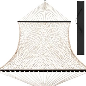 Best Choice Products 2-Person Woven Cotton Rope Double Hammock for Backyard w/ Spreader Bars, Carrying Case