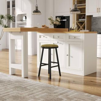 Merax Kitchen Island with Drop-Leaf Bar Dining Table & Trash Can Cabinet in White