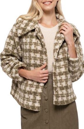 Blu Pepper Houndstooth Faux Shearling Jacket in Olive at Nordstrom Rack, Size Large