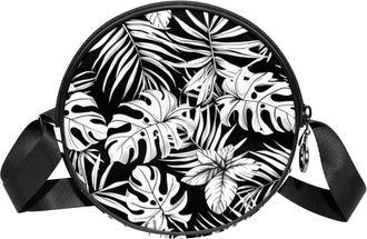 Generic Circle Crossbody Bag for Women, Tropical Plants Small Sling Bag Daypack with Zipper Adjustable Shoulder Straps Casual Ladies Girls Round Purse