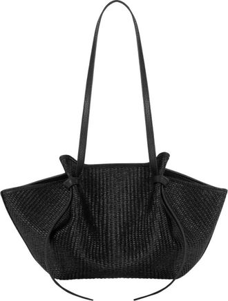 Yuzefi Mochi Geweven Raffia Tote Bag - Dames - Shoppers - Zwart - ONE Size - Katoen - Tassen