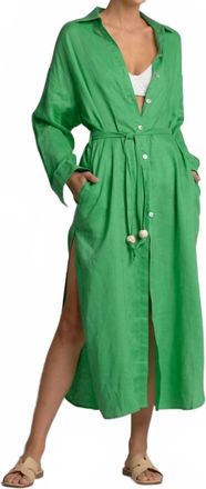 Elan Linen Maxi Shirt Dress In Green