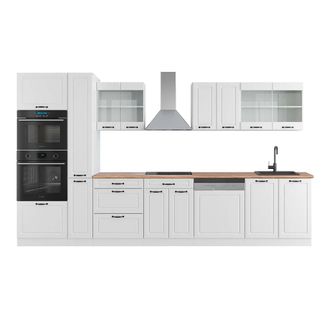 Vicco Mueble De Cocina R-line, Casa De Campo Blanca/blanca, 350 Cm Con Armario Alto, Et Roble, Vicco