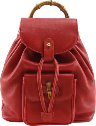 Gucci Vintage Bamboo Leather Red Leather Backpack Bag (Pre-Owned)