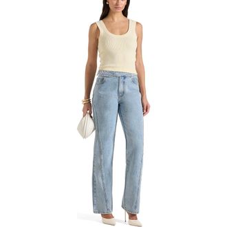 Mani&egrave;re De Voir Liane Scoop Neck Ribbed Vest in Pale Yellow at Nordstrom, Size Large