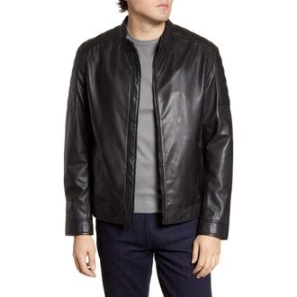 Cole Haan Racer Leather Jacket in Black at Nordstrom, Size Medium