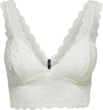 Only Witte V-hals Mouwloze Kant Top - Dames - Tops zonder mouwen - Wit - M - Polyester - Tops