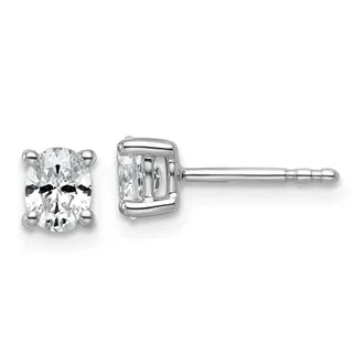 Diamond2Deal 14K White Gold 1/2 Ct Lab Grown Diamond 5x4mm Oval Stud Earrings VS Clarity, D-E Color
