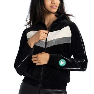 Lusso Womens Lusso Black Boston Celtics Nixie Chevron Color-Block Raglan Full-Zip Track Jacket at Nordstrom, Size X-Large