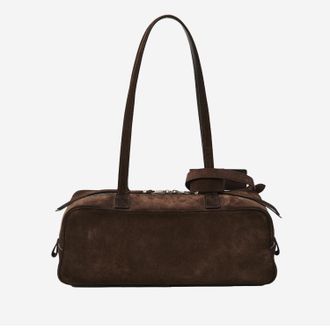 Balenciaga Womens Small Bowling Bag Dark Brown Suede Leather Shoulder