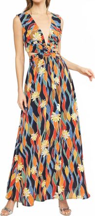 Entro Tropical Maxi Dress With Cut Outs In Black