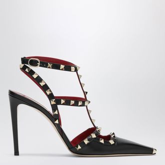Valentino Garavani Rockstud Black Leather Slingback Heels