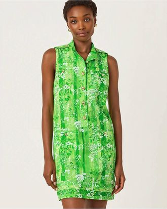 Lilly Pulitzer Zorella Shift Dress In Jackfruit Green Roseys Petals Overlay