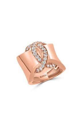 Effy 14K Rose Gold Plated Sterling Silver White Sapphire Ribbon Band Ring in Pink at Nordstrom Rack, Size 7