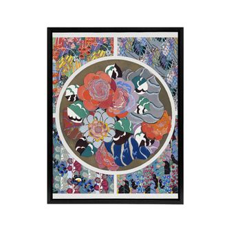 Artery8 Floral Art Deco Pattern Benedictus Black Framed Canvas Wall Art | Size: W24 x H32