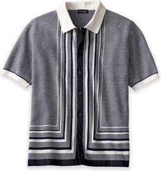 Paul Fredrick Cotton Button Front Polo in Navy at Nordstrom, Size X-Large