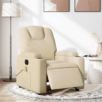vidaXL Sill&oacute;n Reclinable De Masaje El&eacute;ctrico Tela Color Crema Vidaxl