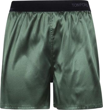 Tom Ford Korte Broeken, Dames, Groen, S, Satijn, Stretch Silk Satin PJ Shorts
