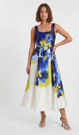 Karen Millen Womens Photographic Floral Twill Prom Woven Midi Dress - Multicolour - Size 12 UK
