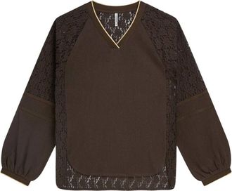 Summum Sporty Lace Top Puf Sleeve - Dames - Tops - Bruin - Maat: S Katoen