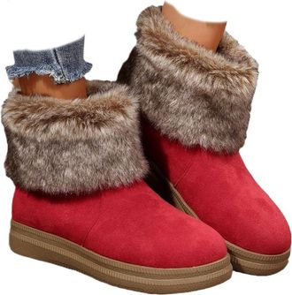 Generic Womens Fleece-Lined Warm Thick-Soled Comfortable Cotton Boot - Winter Ankle Boots with Non-Slip Sole, Cozy Indoor Outdoor House Booties (Red,7.5)