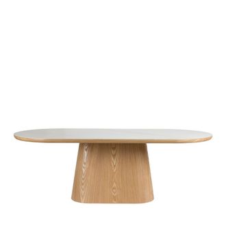 DRAWER Mesa de comedor ovalada 8 personas de piedra y madera - Madera clara