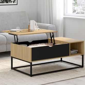 IDMarket Mesa De Centro Elevable Boston Con Armarios De Dise&ntilde;o Industrial