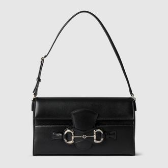 Gucci Horsebit Ristretto Medium Shoulder Bag, Black, Leather