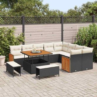 vidaXL Conjunto De Sof&aacute; De Jard&iacute;n Con Coj&iacute;n 12 Pcs Negro Y Crema Vidaxl