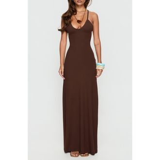 Princess Polly Pasita Halter Tie Up Maxi Dress in Chocolate at Nordstrom, Size 12