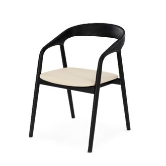 Woodek Silla de roble macizo negro y cuero vegano beige
