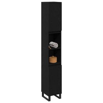 Berkfield Home Modern Bathroom Cabinet Black Oak 30x30x190 cm Engineered Wood | Size: 30 x 30 x 190 cm