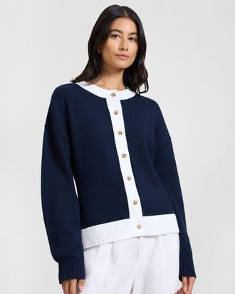 Onia Cotton Fitted Cardigan in Off White/navy at Nordstrom, Size X-Small