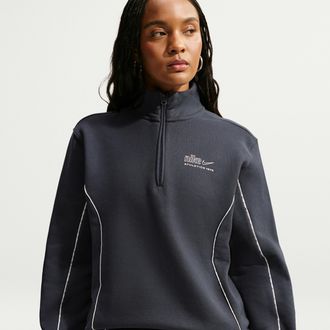 Nike Womens Studio Fleece Medium Weight 1/4-Zip Top in Grey | IU4566-013