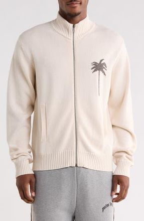 Palm Angels Palm Tree Cotton & Wool Zip Cardigan in White at Nordstrom Rack, Size Xx-Large