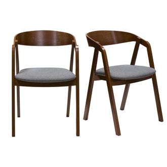 Miliboo Miliboo - Set De 2 Sillas Vintage De Madera Maciza Te&ntilde;ida De Nogal Y Tela Gris Lova