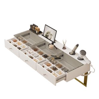 STILVORA Toeletta Con 3 Cassetti E Piano In Vetro, Con Dispositivo Antiribaltamento Per Camera, In Mdf E Pannelli, Bianco, 120 X 40 X 45 Cm