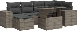 vidaXL Set De Sof&aacute;s De Jard&iacute;n 7 Pzas Con Cojines Rat&aacute;n Sint&eacute;tico Gris Vidaxl