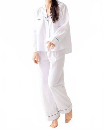 Salua Classic Flannel Pajama Top And Pants Set In White/navy