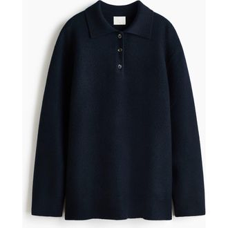 H&M Wool Polo Jumper in Navy Blue at Nordstrom, Size X-Small