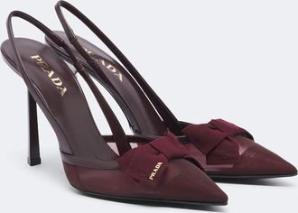 Prada Bow-detail mesh slingback pumps