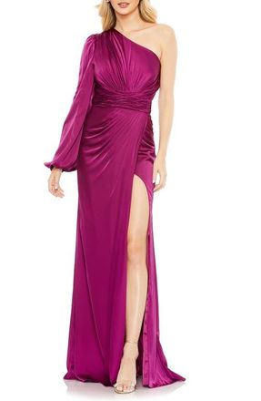 Mac Duggal Asymmetrical One Shoulder Single Long Sleeve Gown in Fuchsia at Nordstrom, Size 4