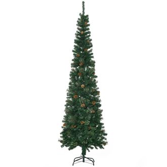 OEM &Aacute;rbol De Navidad 225 Cm De 706 Ramas &Aacute;rbol De Navidad Estrecho Forma De L&aacute;piz Con 56 Pi&ntilde;as Base Plegable Verde