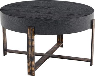 Urban Meuble Mesa de centro redonda efecto madera negra, &Oslash;68cm