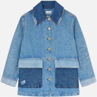 Ganni Dames, Jassen, Blauw, Maat: 2Xs/Xs Denim