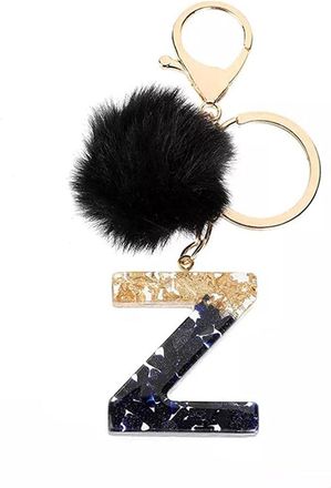 Generic Haletia Letter Keychain, Resin Alphabet Pompom Pendant Keychain, Personality A-Z Alphabet Initial Letter Keyrings, Charms Alphabet Key Ring for Women 