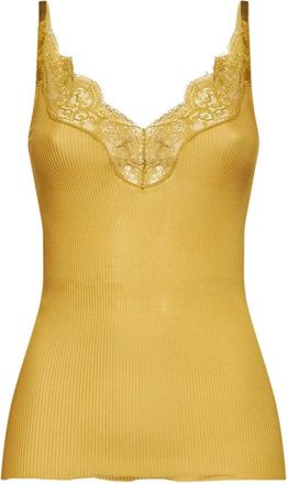 Saint Laurent Tanktop met kant in geribbelde zijde - Dames - Tops zonder mouwen - Geel - M - Tops