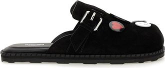 Moschino Mules met broche - Dames - Slip ons - Zwart - 40 EU - Leer - Schoenen