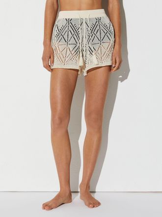 Reiss Cream Cotton-blend Open-knit Shorts, XL